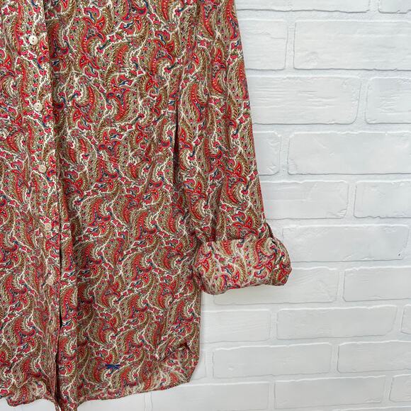 Talbots Women's Pink and Blue Paisley Print Cotton Button Down Top-sz 12 - Picture 4 of 6